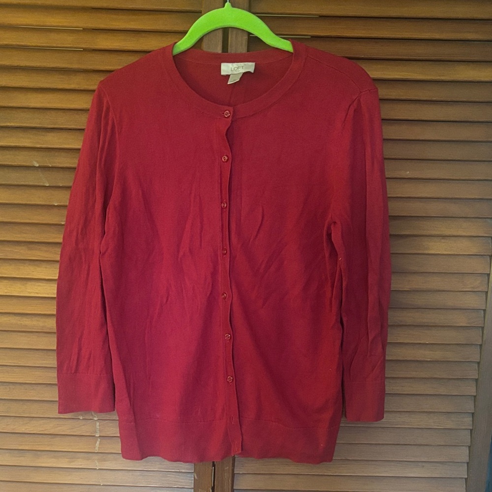 LOFT Red Button-Up Cardigan